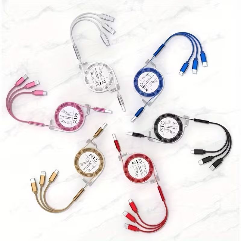 [3-in-1 Fast Charging] Binboom Retractable Multi Fast Charging Cord, 3-in-1 Multi Charger Cable Charging Cable, Retractable Charger With Lightning/Micro/Type C For iPhone, For iPad, 10-20W Output, 36V