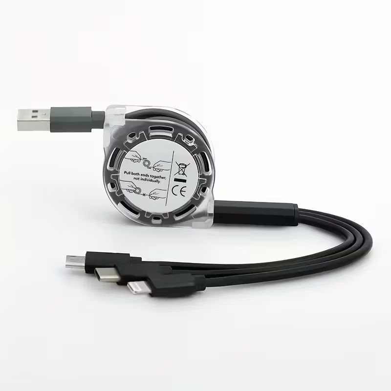 [3-in-1 Fast Charging] Binboom Retractable Multi Fast Charging Cord, 3-in-1 Multi Charger Cable Charging Cable, Retractable Charger With Lightning/Micro/Type C For iPhone, For iPad, 10-20W Output, 36V