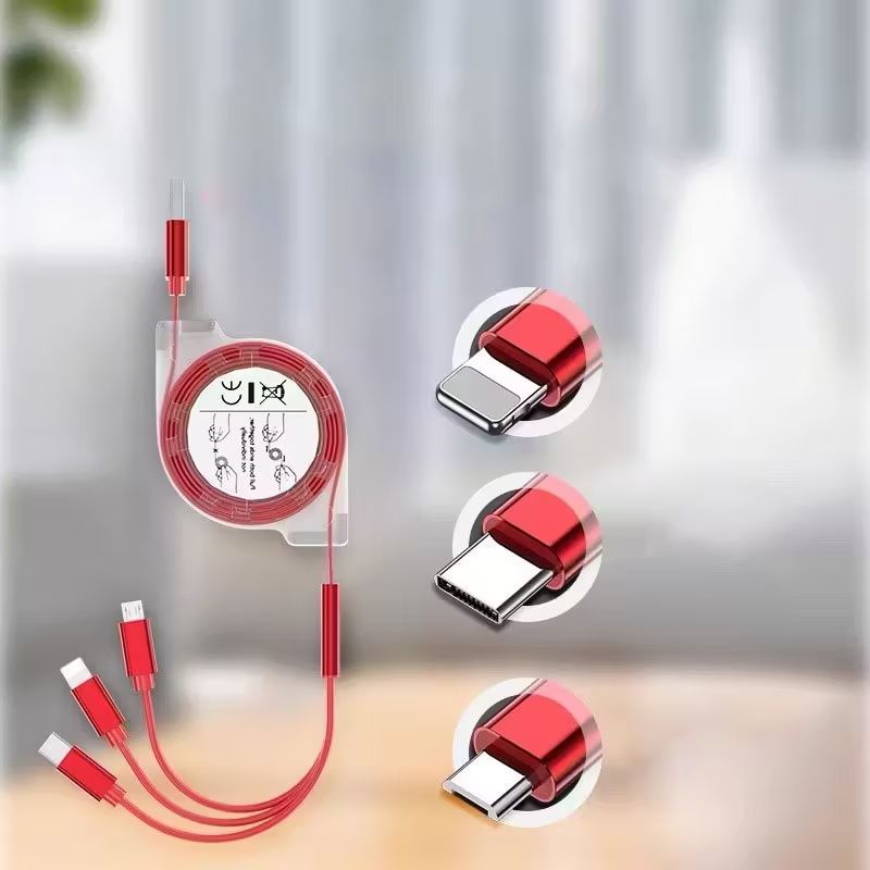 [3-in-1 Fast Charging] Binboom Retractable Multi Fast Charging Cord, 3-in-1 Multi Charger Cable Charging Cable, Retractable Charger With Lightning/Micro/Type C For iPhone, For iPad, 10-20W Output, 36V