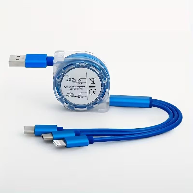 [3-in-1 Fast Charging] Binboom Retractable Multi Fast Charging Cord, 3-in-1 Multi Charger Cable Charging Cable, Retractable Charger With Lightning/Micro/Type C For iPhone, For iPad, 10-20W Output, 36V