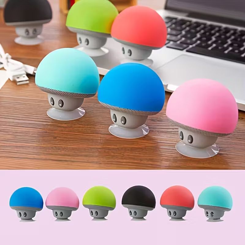 【Clearance Sale】1pc Cute Little Mushroom Head Portable Wireless Speaker, Can Be Used As A Mobile Phone Stand, Small And Delicate And Fall-Proof, Suction Cup Suction, Mini Cartoon Mushroom Head Speaker
