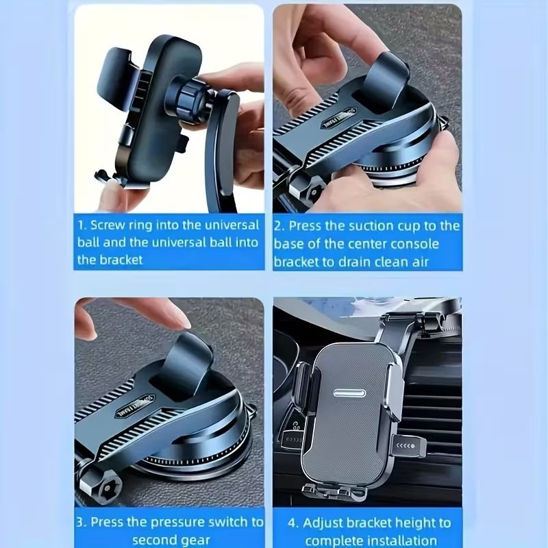 Upgraded Car Phone Holder - Adjustable Arm with Ergonomic Grip, Strong Suction Cup And Elliptical Design, Compatible with iPhone, Samsung, Android Smartphones, General Motors, Fashion Accessories