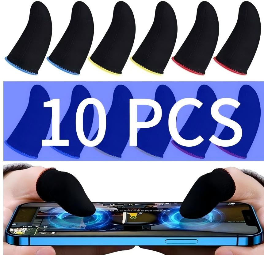 10pcs Gamer Finger Sleeves Carbon Compression Support Thumb Gloves Touchscreen Finger Cover Anti Sweat Mobile Phone Tablet Gaming Stabilizer for All Touchscreen Devices