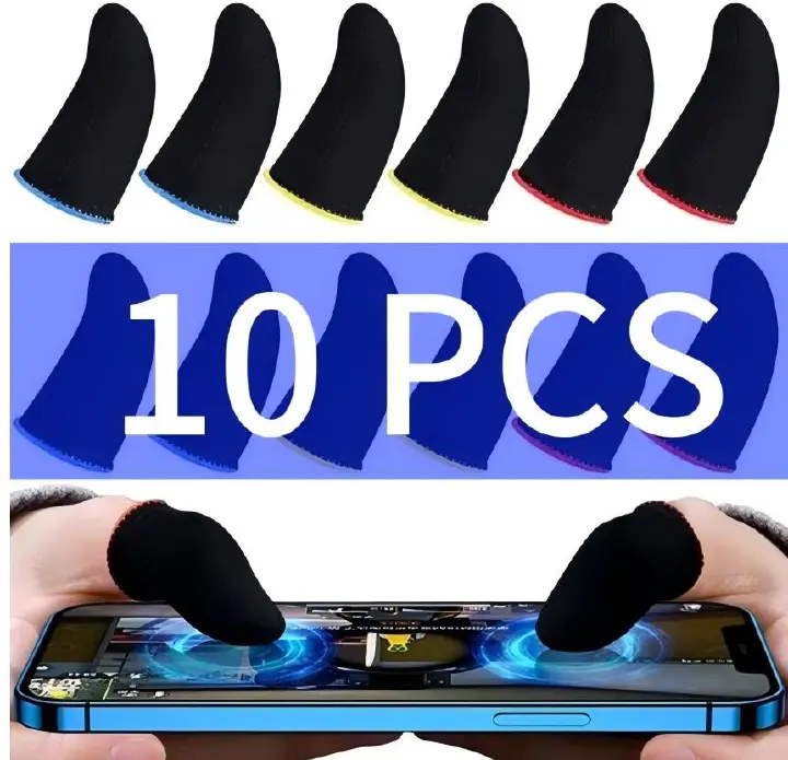 10pcs Gamer Finger Sleeves Carbon Compression Support Thumb Gloves Touchscreen Finger Cover Anti Sweat Mobile Phone Tablet Gaming Stabilizer for All Touchscreen Devices