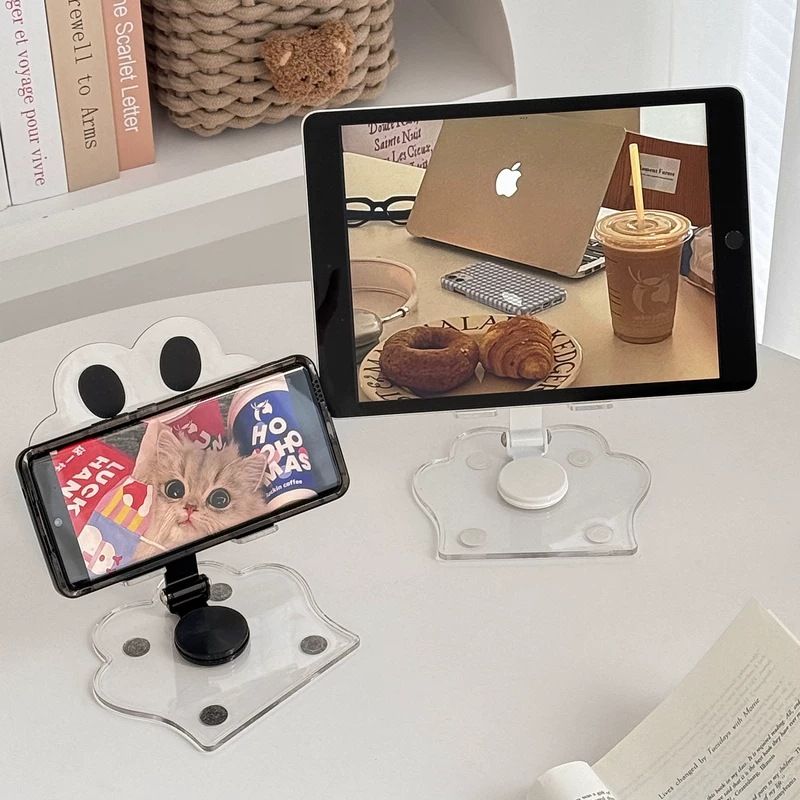 【Final Clearance】Adjustable Cat Claw Acrylic Phone Holder Stand - Foldable Retractable Multi-Functional Tablet & Phone Stand with Paw Print Design, Portable for Live Streaming, Video Calls