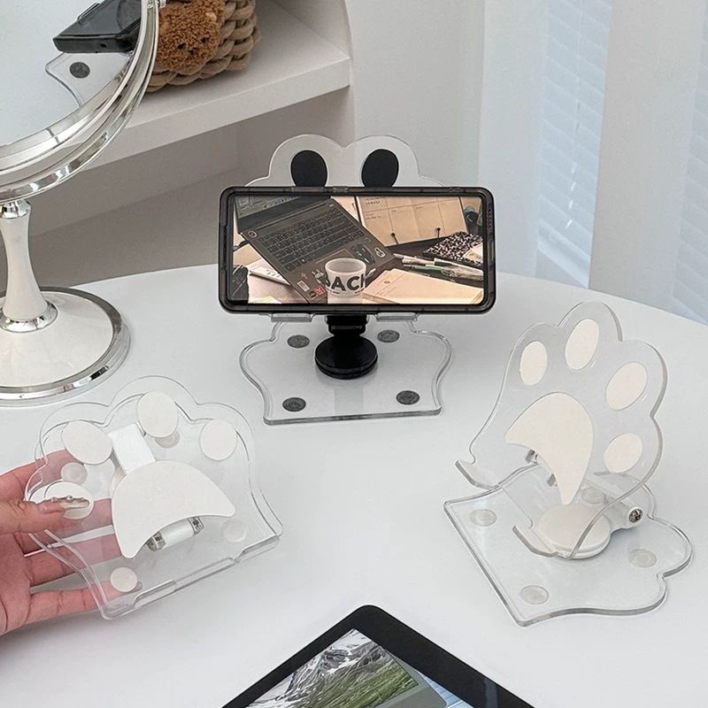 【Final Clearance】Adjustable Cat Claw Acrylic Phone Holder Stand - Foldable Retractable Multi-Functional Tablet & Phone Stand with Paw Print Design, Portable for Live Streaming, Video Calls
