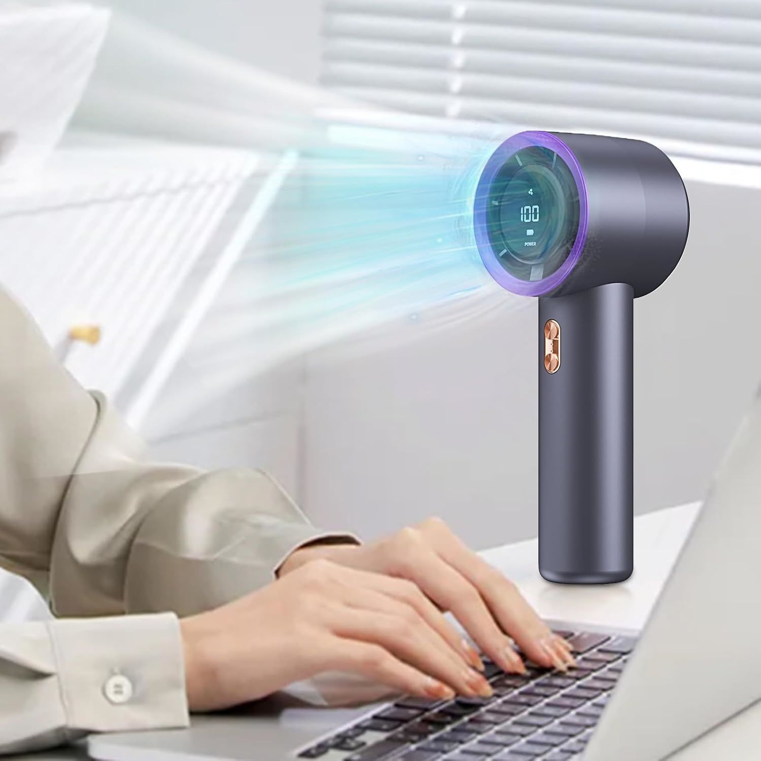 Handheld Portable Turbo Fan, Speed 1-199 Adjustable, 5H Cooling Time, Digital Display, 3000mAh Rechargeable Battery, Personal Fan for Outdoor/Home/Travel/Office