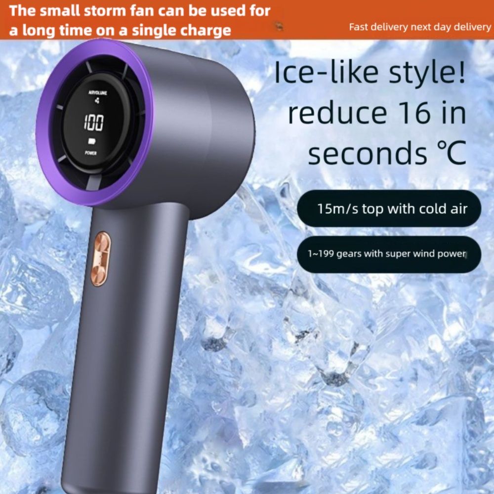 Handheld Portable Turbo Fan, Speed 1-199 Adjustable, 5H Cooling Time, Digital Display, 3000mAh Rechargeable Battery, Personal Fan for Outdoor/Home/Travel/Office