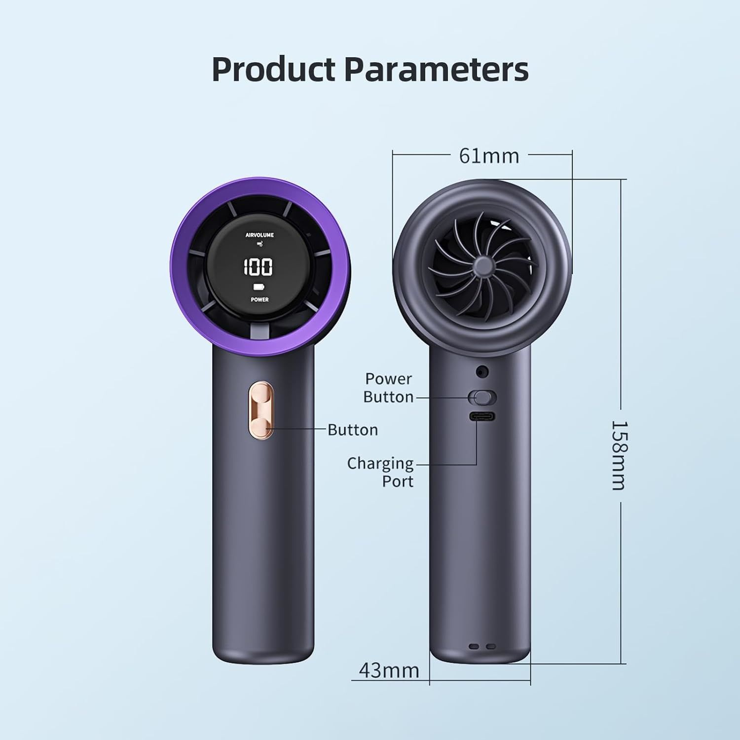 Handheld Portable Turbo Fan, Speed 1-199 Adjustable, 5H Cooling Time, Digital Display, 3000mAh Rechargeable Battery, Personal Fan for Outdoor/Home/Travel/Office