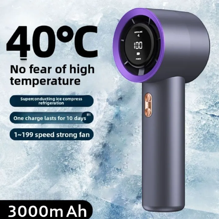 Handheld Portable Turbo Fan, Speed 1-199 Adjustable, 5H Cooling Time, Digital Display, 3000mAh Rechargeable Battery, Personal Fan for Outdoor/Home/Travel/Office