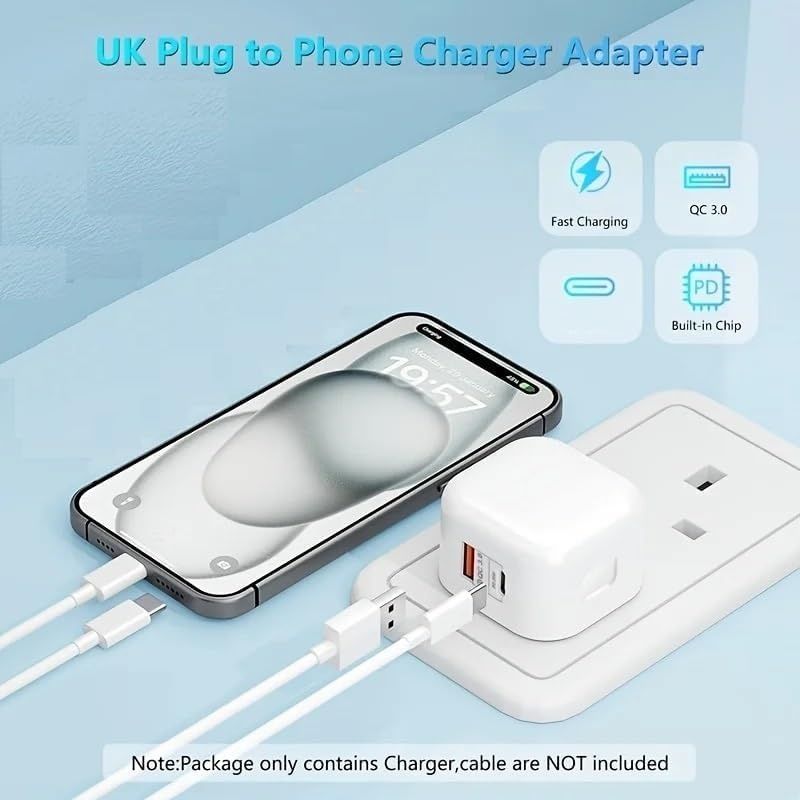 AVA 35W Micro USB-C&USB-A Fast Charger Plug – Dual Port Wall Adapter with PD 3.0 & PPS Foldable UK 3-Pin 35W High-Speed USBC Charging for iPhone 17/16/15/14, Galaxy, Pixel, iPad