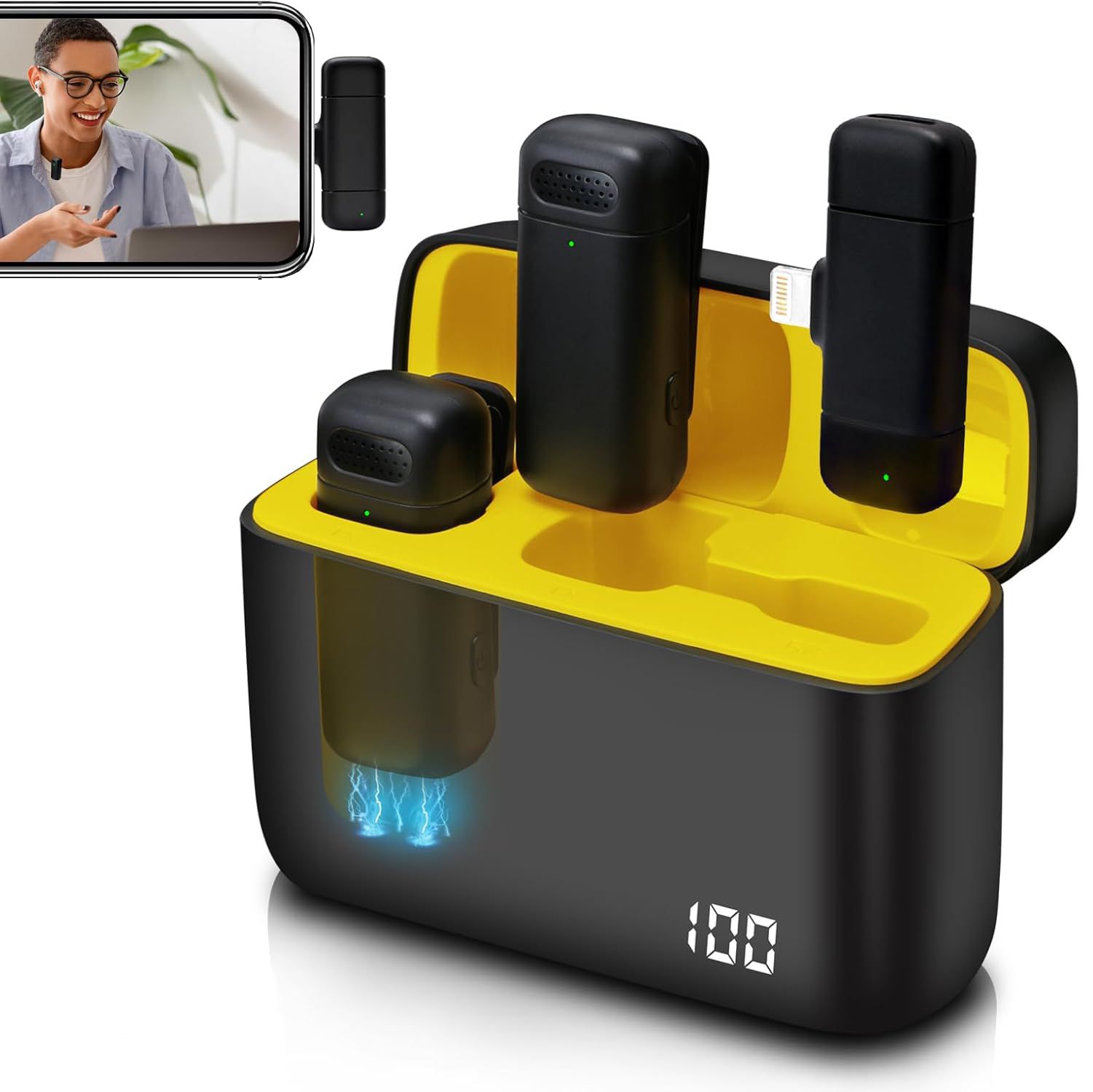 2-in-1 Microphone Wireless Bluetooth Mobile Phone Mini Microphone for Recording Video Recording YouTube/Streaming/Vlog, Noise Reduction