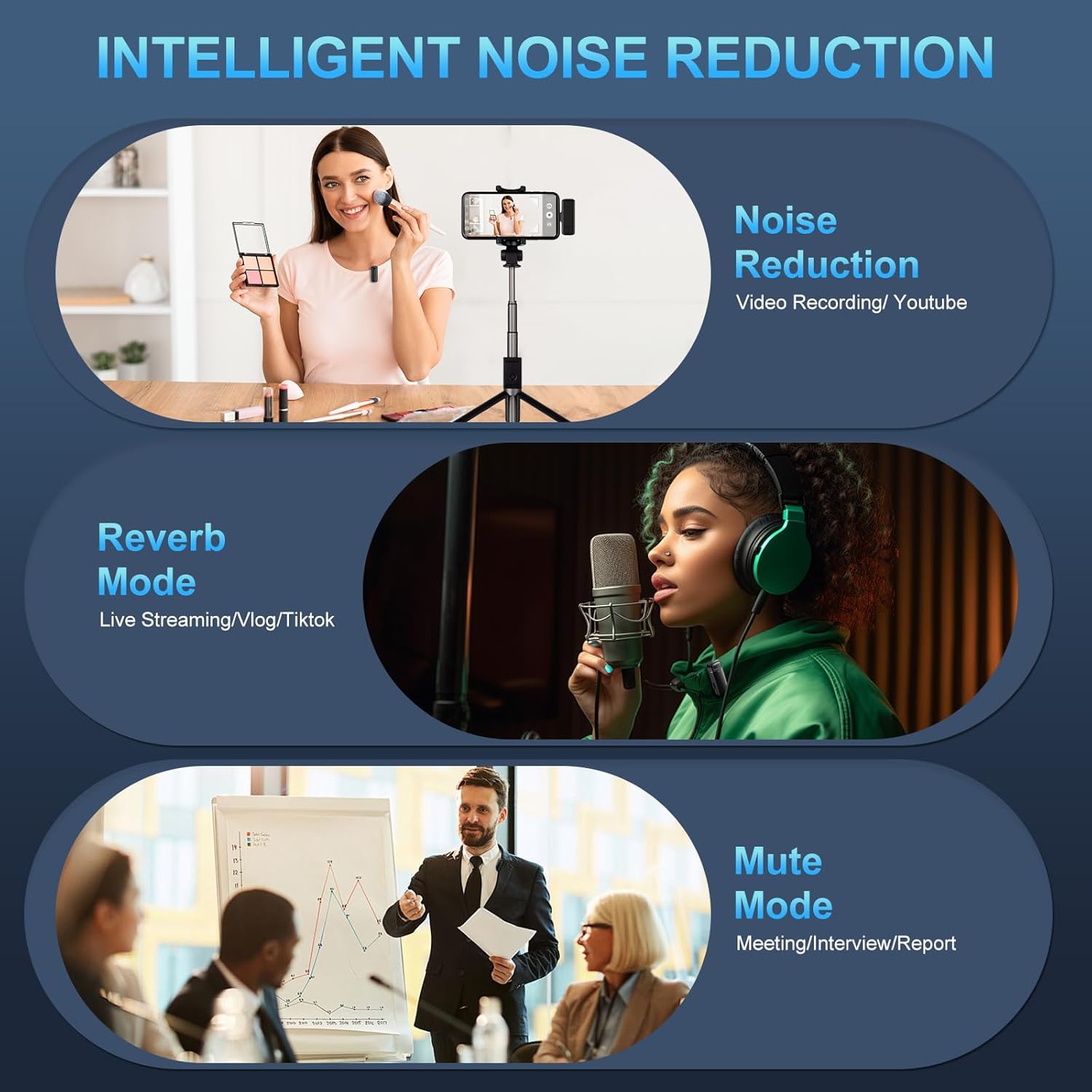 2-in-1 Microphone Wireless Bluetooth Mobile Phone Mini Microphone for Recording Video Recording YouTube/Streaming/Vlog, Noise Reduction