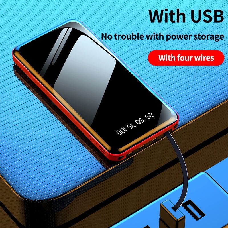 Power Bank Built-in Cable, 10000/20000mAh Fast Charging Portable Charger with Flashlight & 4 Outputs,USB C External Battery Pack for iPhone 16 15 14 Android and More