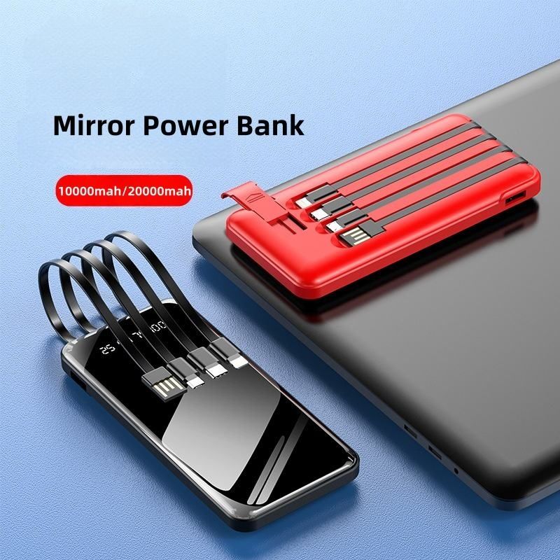 Power Bank Built-in Cable, 10000/20000mAh Fast Charging Portable Charger with Flashlight & 4 Outputs,USB C External Battery Pack for iPhone 16 15 14 Android and More