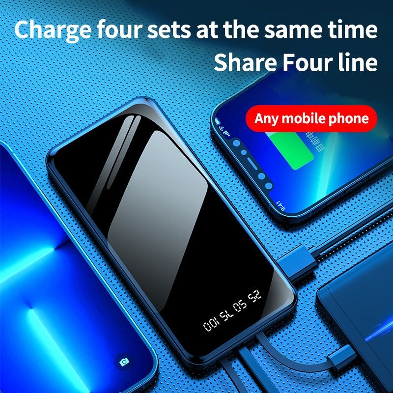 Power Bank Built-in Cable, 10000/20000mAh Fast Charging Portable Charger with Flashlight & 4 Outputs,USB C External Battery Pack for iPhone 16 15 14 Android and More