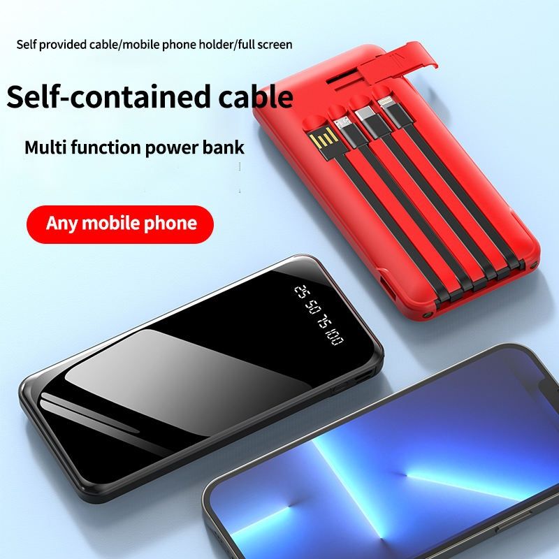 Power Bank Built-in Cable, 10000/20000mAh Fast Charging Portable Charger with Flashlight & 4 Outputs,USB C External Battery Pack for iPhone 16 15 14 Android and More