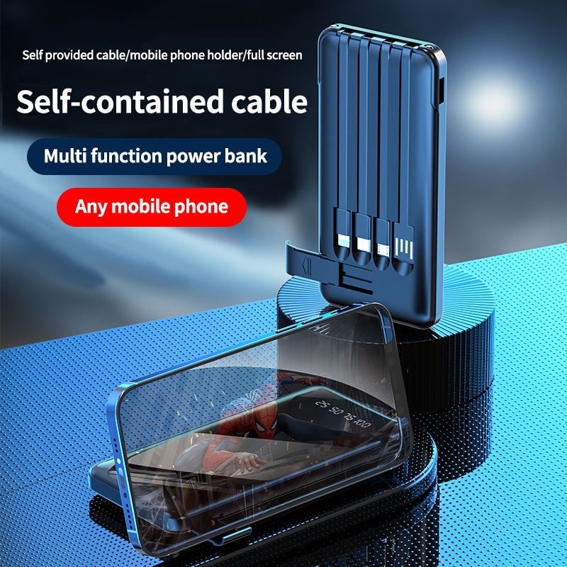 Power Bank Built-in Cable, 10000/20000mAh Fast Charging Portable Charger with Flashlight & 4 Outputs,USB C External Battery Pack for iPhone 16 15 14 Android and More