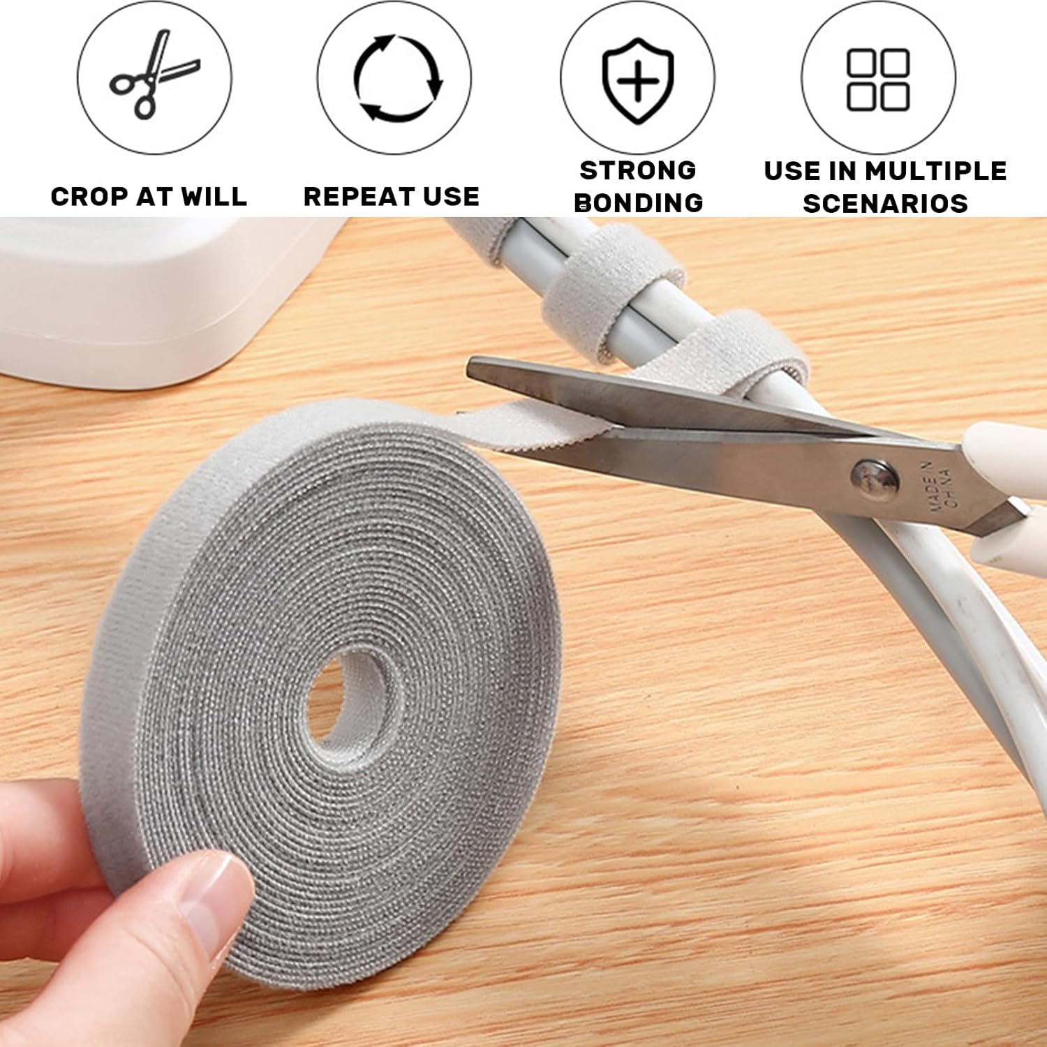 【Final Clearance】Reusable Cable Management Tie Roll, Multi-Purpose Adjustable Hook and Loop Cord Organizer for Wires, Data Cable Storage, Home Office Use,300x1.2cm