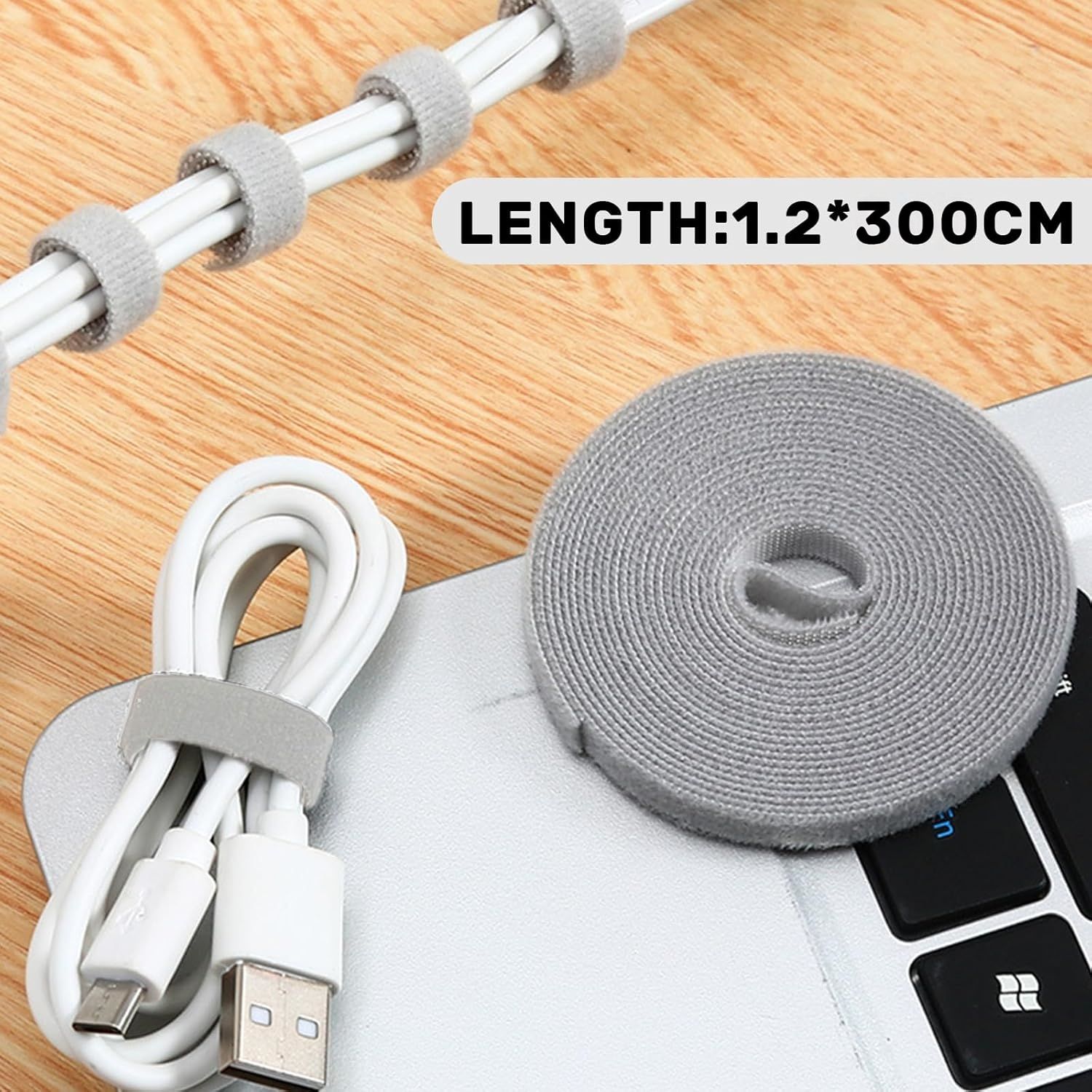 【Final Clearance】Reusable Cable Management Tie Roll, Multi-Purpose Adjustable Hook and Loop Cord Organizer for Wires, Data Cable Storage, Home Office Use,300x1.2cm
