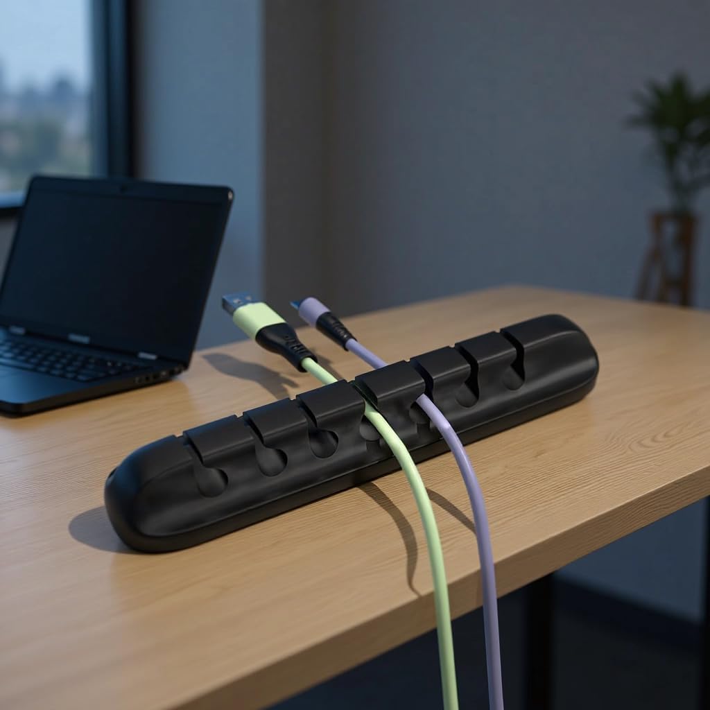Cable Holder Clips with 7 Slots, Cable Management Charging Cord Organizer Clips Self Adhesive for Desktop USB Charging Cable Nightstand Power Cord Mouse Cable Wire PC Office Home