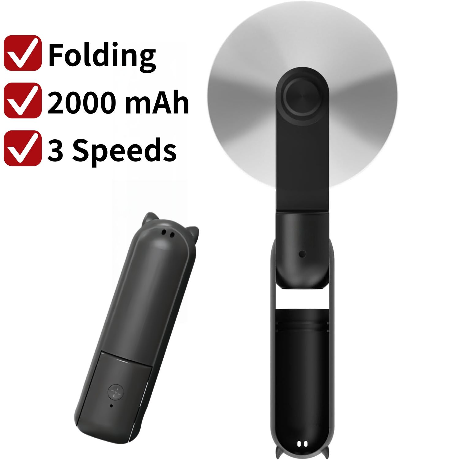 【Final Clearance】Hand Held Fan, Portable USB Rechargeable Mini Handheld Cooling Device, Folding Design, 2000 mAh Battery for Home Travel Outdoor