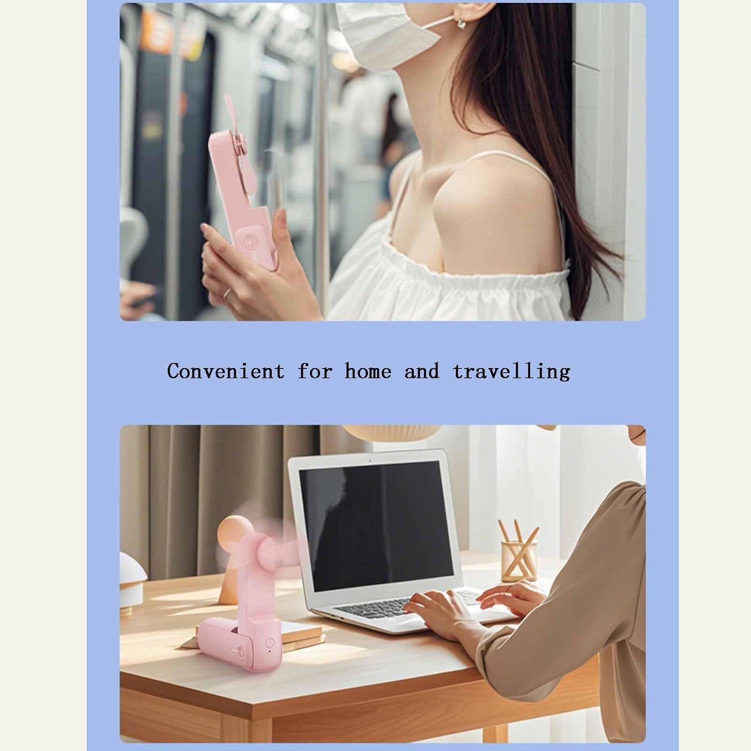 【Final Clearance】Hand Held Fan, Portable USB Rechargeable Mini Handheld Cooling Device, Folding Design, 2000 mAh Battery for Home Travel Outdoor