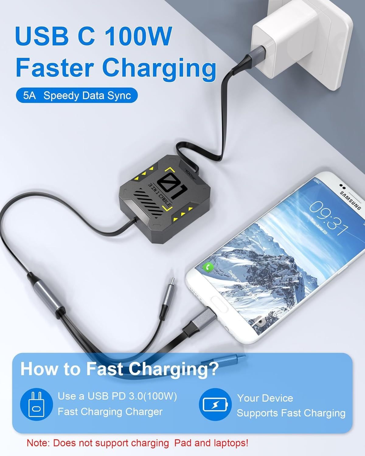 【Final Clearance】100W,Multi Charging Cable Fast Charge,USB C Multi Charging Cable,Charging Cables for Multiple Devices,120cm Retractable USB Cable,Suitable for Mobile Phone,Laptop,Car,Travel