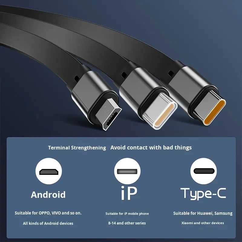 【Final Clearance】100W,Multi Charging Cable Fast Charge,USB C Multi Charging Cable,Charging Cables for Multiple Devices,120cm Retractable USB Cable,Suitable for Mobile Phone,Laptop,Car,Travel