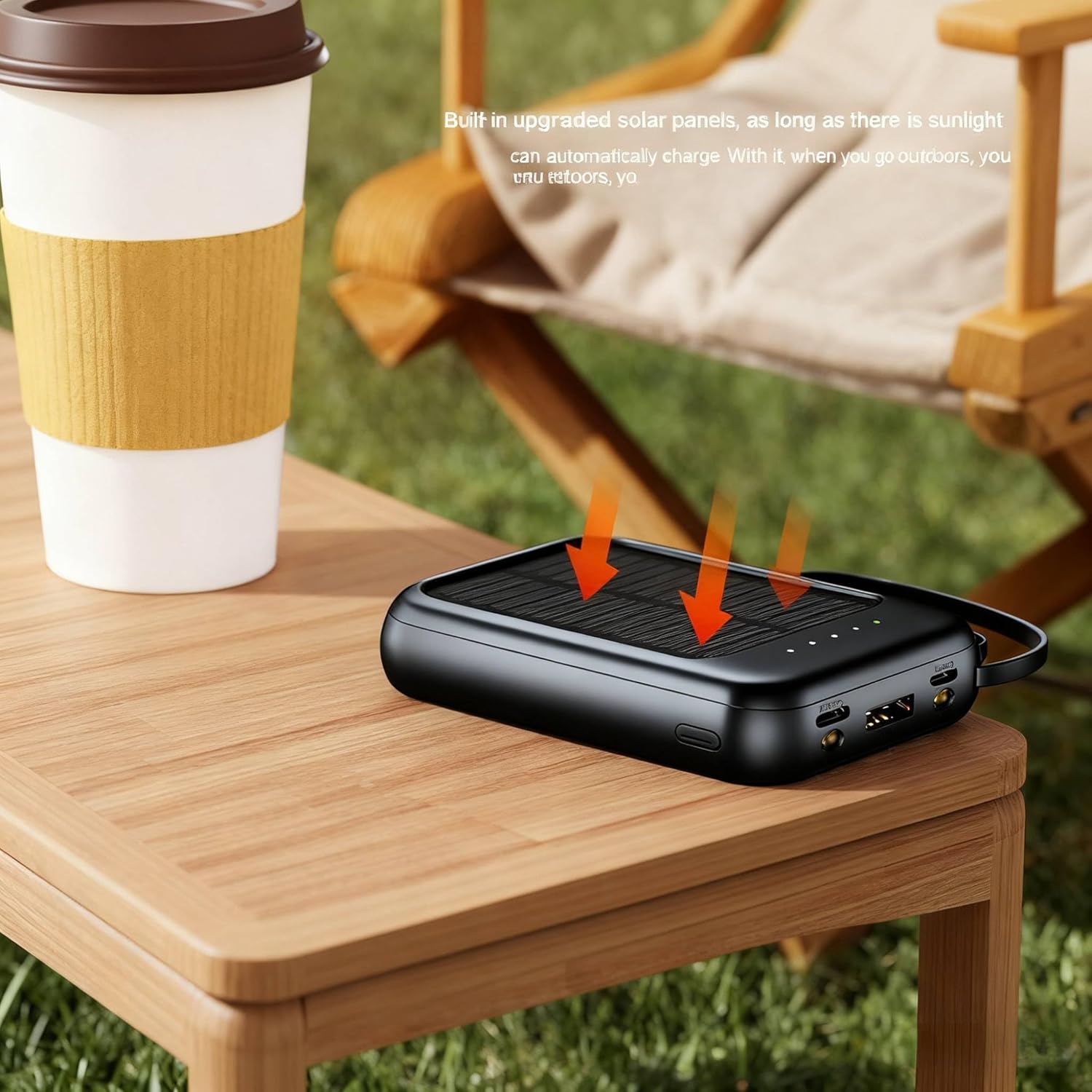 Solar Power Bank 10000mAh,Small Solar Charger Built in 4 Cables,USB C Input/Output,Dual Flashlight External Battery Portable Charger Power Bank for iPhone,Tablet,Samsung