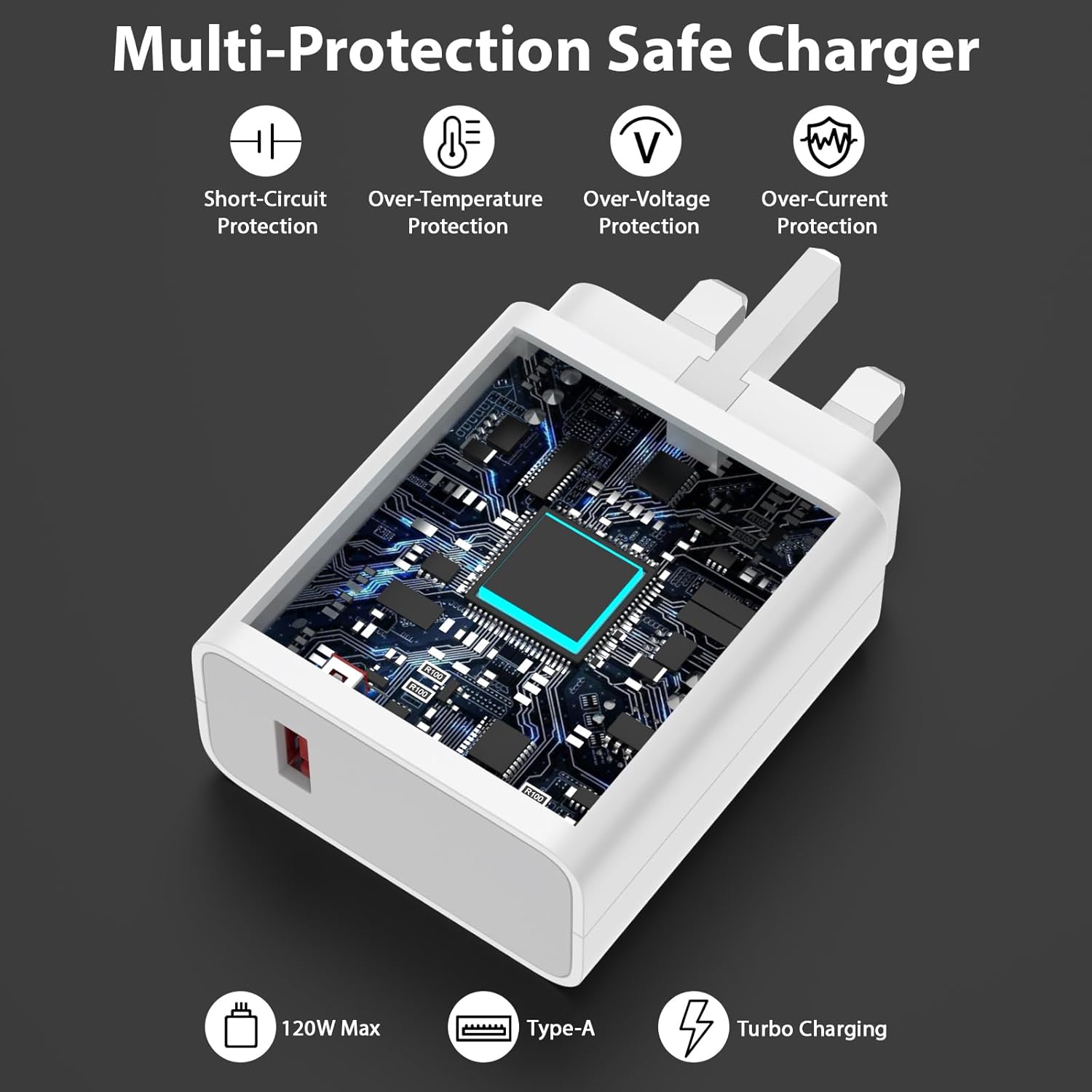 120W USB Plug Turbo/Hypercharge Charger for Xiaomi Redmi Note 14 13 12 11 Pro,USB Fast Charger Plug Turbo Charging Cable 1M Wall Charger UK Power Adapter for Mi 17 15T 14T 13 12X 11T POCO F8 X7 X6 Pro