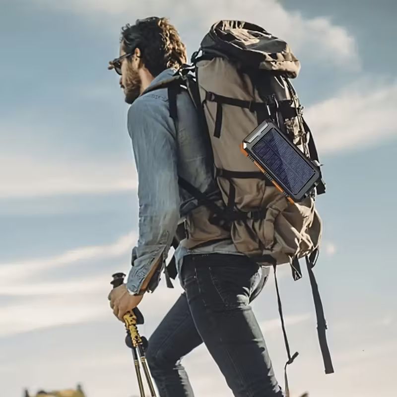 Portable Solar Mobile Phone Charger, Camping External Battery Charger For Mobile Phones, 2 USB/ LED Flashlights With Compass For Outdoor Activities, 20000mAh Portable Solar Power Bank