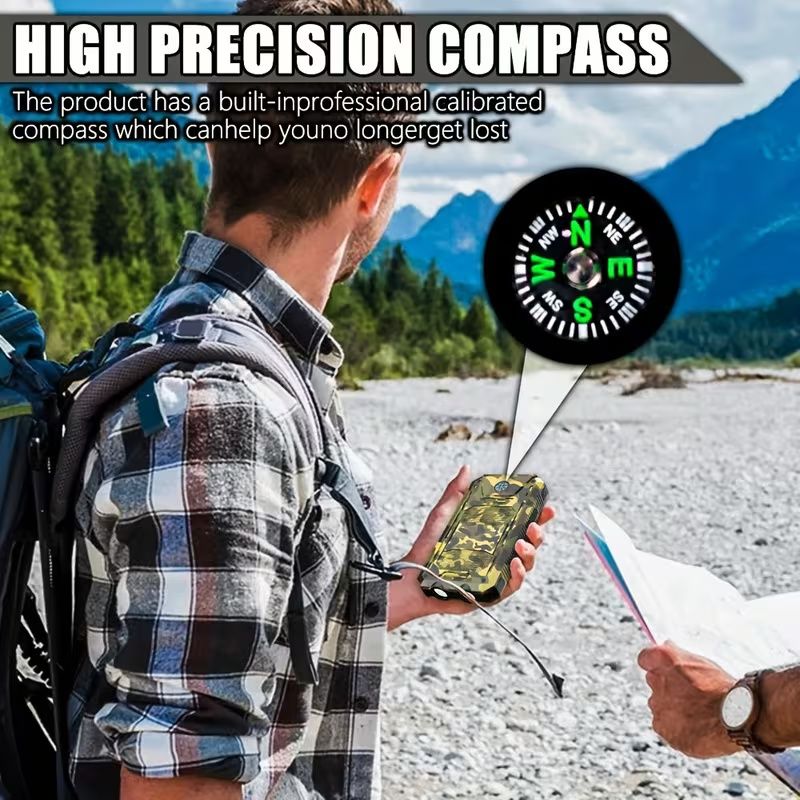 Portable Solar Mobile Phone Charger, Camping External Battery Charger For Mobile Phones, 2 USB/ LED Flashlights With Compass For Outdoor Activities, 20000mAh Portable Solar Power Bank