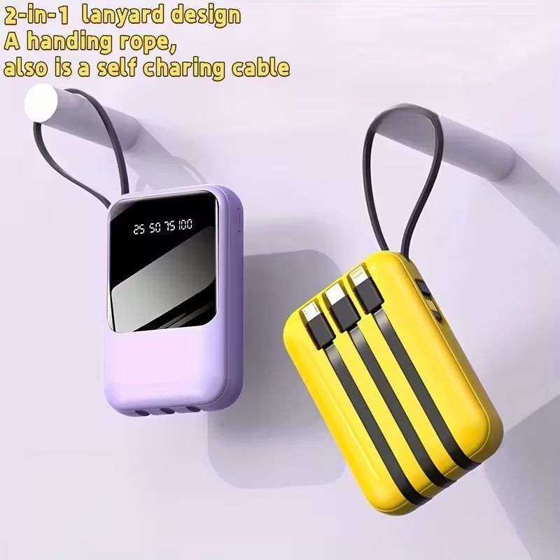 20000mAh Mini Cute 20W Fast Charging Multifunctional Power Bank, Large Capacity Rechargeable Portable Mobile Phone Charger, Built-in 4 Cables, Ultra-bright LED Lights, Outdoor Travel Battery Packs