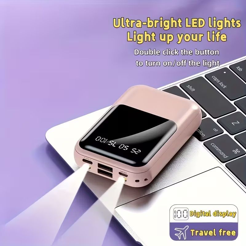 20000mAh Mini Cute 20W Fast Charging Multifunctional Power Bank, Large Capacity Rechargeable Portable Mobile Phone Charger, Built-in 4 Cables, Ultra-bright LED Lights, Outdoor Travel Battery Packs