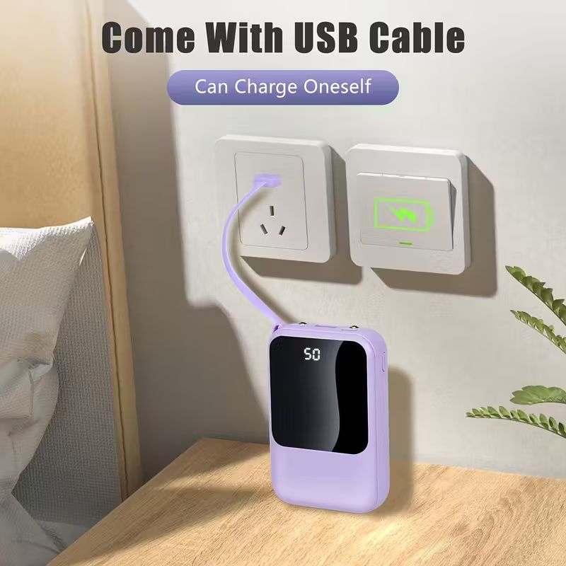 20000mAh Mini Cute 20W Fast Charging Multifunctional Power Bank, Large Capacity Rechargeable Portable Mobile Phone Charger, Built-in 4 Cables, Ultra-bright LED Lights, Outdoor Travel Battery Packs