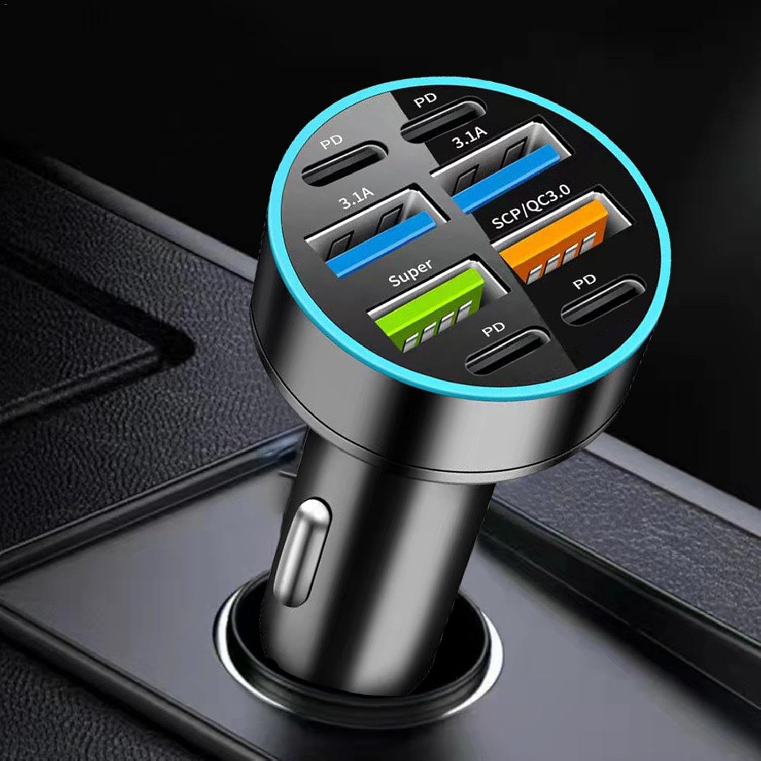 6/8 Ports Fast Car Charger with Voltage Monitor,Car Cigarette Lighter USB Charger (PD+QC3.0) Compatible with iphone13/14/15 & Most Android Models,Car Must Haves USB C Car Charger
