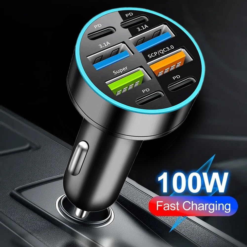 6/8 Ports Fast Car Charger with Voltage Monitor,Car Cigarette Lighter USB Charger (PD+QC3.0) Compatible with iphone13/14/15 & Most Android Models,Car Must Haves USB C Car Charger