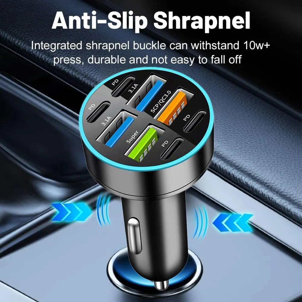 6/8 Ports Fast Car Charger with Voltage Monitor,Car Cigarette Lighter USB Charger (PD+QC3.0) Compatible with iphone13/14/15 & Most Android Models,Car Must Haves USB C Car Charger