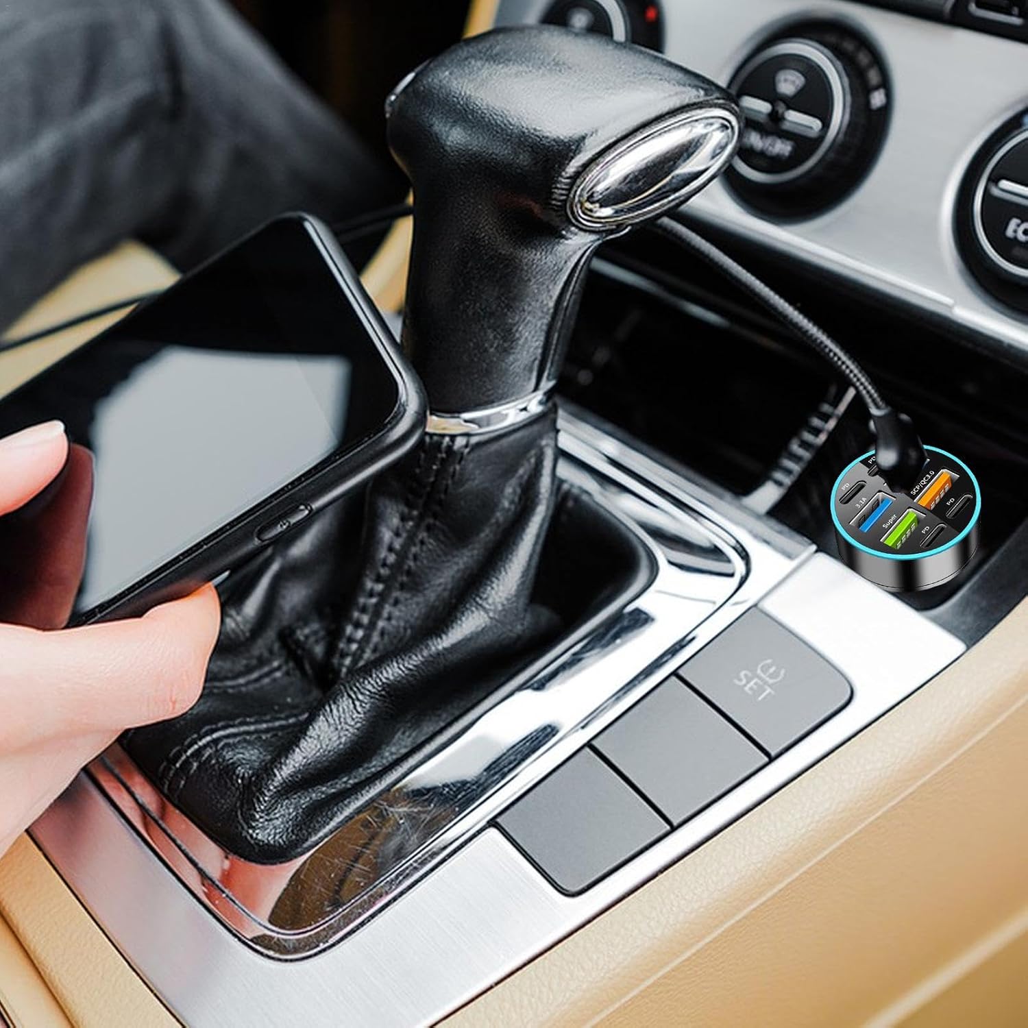 6/8 Ports Fast Car Charger with Voltage Monitor,Car Cigarette Lighter USB Charger (PD+QC3.0) Compatible with iphone13/14/15 & Most Android Models,Car Must Haves USB C Car Charger