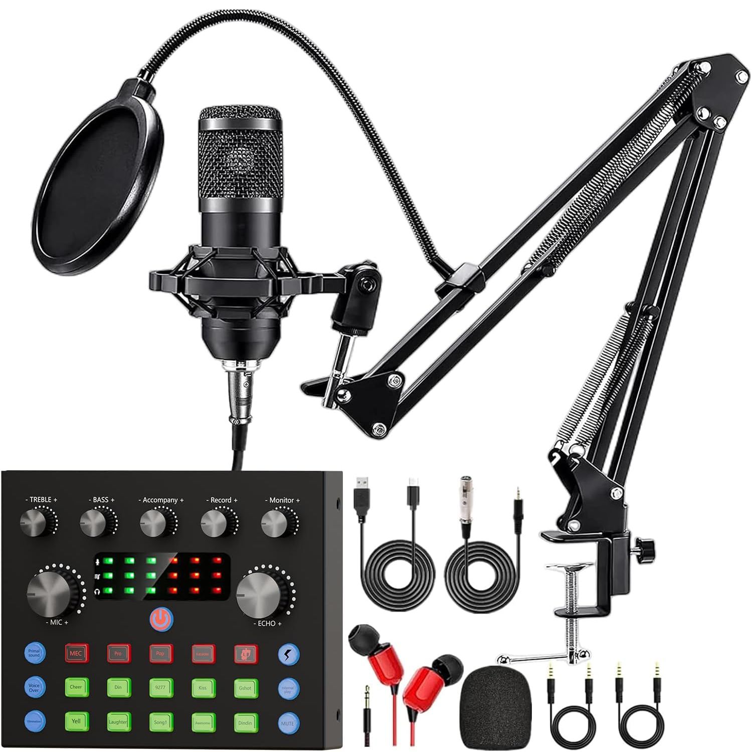 Podcast Equipment Bundle, Recording Studio Package with Podcast Microphone and Voice Changer, Live Sound Card - Audio Interface for Laptop Computer Vlog Living Broadcast Live Streaming YouTube TikTok