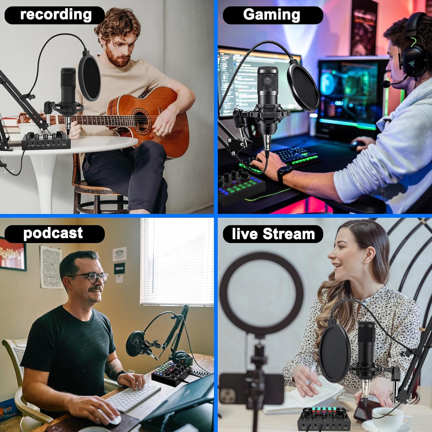 Podcast Equipment Bundle, Recording Studio Package with Podcast Microphone and Voice Changer, Live Sound Card - Audio Interface for Laptop Computer Vlog Living Broadcast Live Streaming YouTube TikTok