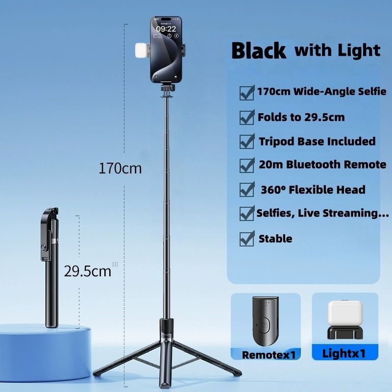 170cm Phone Tripod,Tripod with Fill Light and Remote,Aluminum Selfie Stick Phone Stand Compatible with Cell Phone/Camera/Ring Light/DJI/GoPro