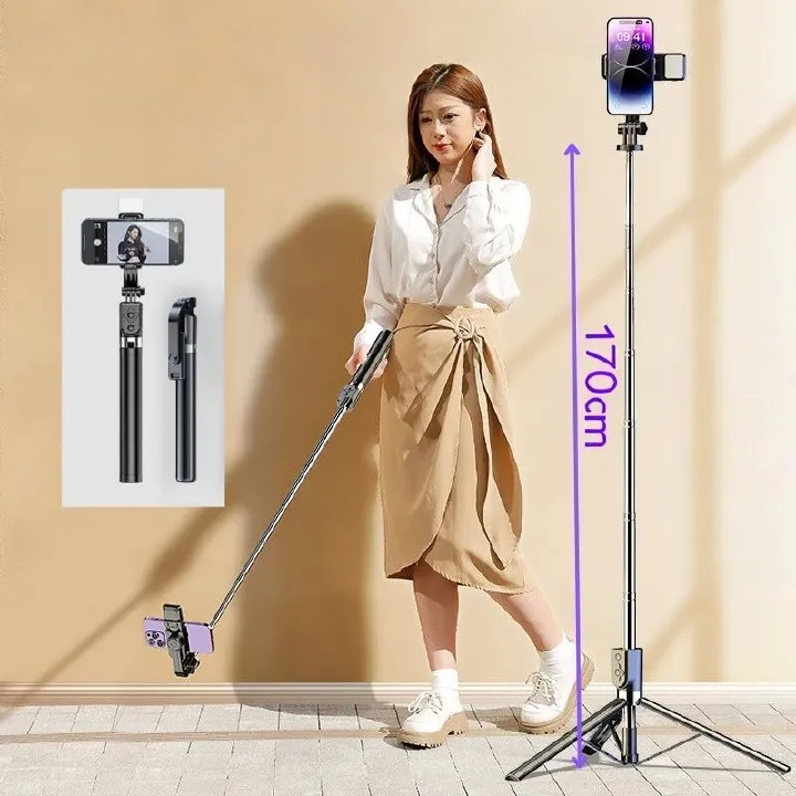 170cm Phone Tripod,Tripod with Fill Light and Remote,Aluminum Selfie Stick Phone Stand Compatible with Cell Phone/Camera/Ring Light/DJI/GoPro
