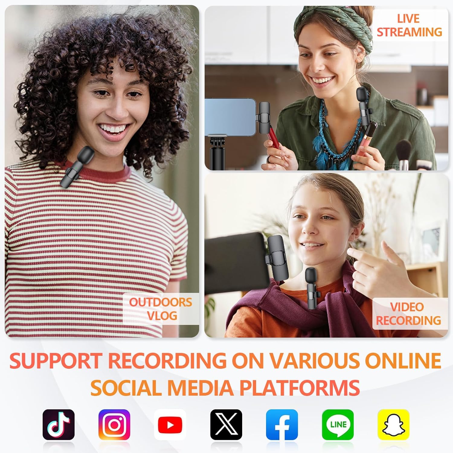 Wireless Microphone for iPhone, Android Phone, Laptop, 2 Pack Lavalier Microphone for Video Recording, Mini Mics with Noise Reduction for Podcast YouTube TikTok Vlog