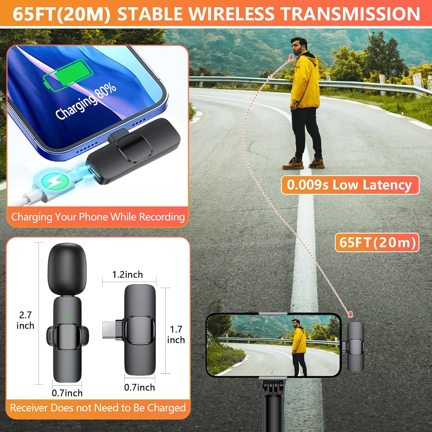 Wireless Microphone for iPhone, Android Phone, Laptop, 2 Pack Lavalier Microphone for Video Recording, Mini Mics with Noise Reduction for Podcast YouTube TikTok Vlog