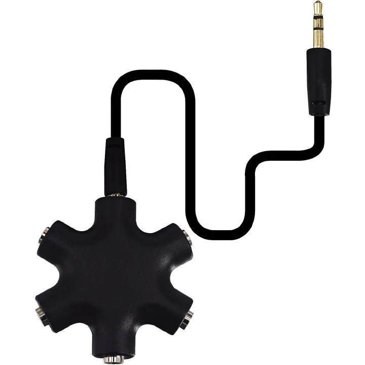 Headphone Splitter - 5-Jack 3.5mm Audio Stereo Adapter for Headsets, Earbuds, Earphones - 1 Male to 4 Female With Stereo Cable