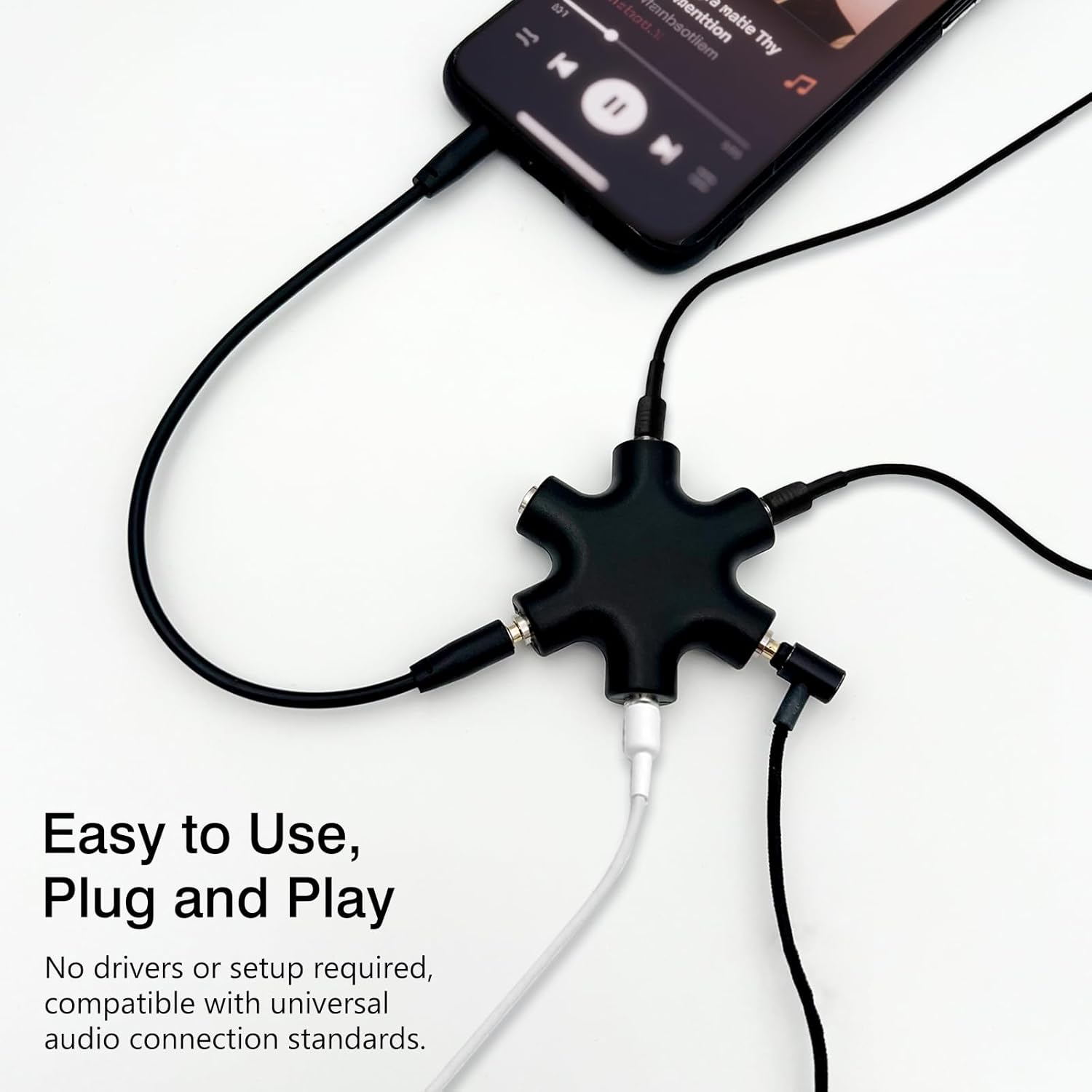 Headphone Splitter - 5-Jack 3.5mm Audio Stereo Adapter for Headsets, Earbuds, Earphones - 1 Male to 4 Female With Stereo Cable