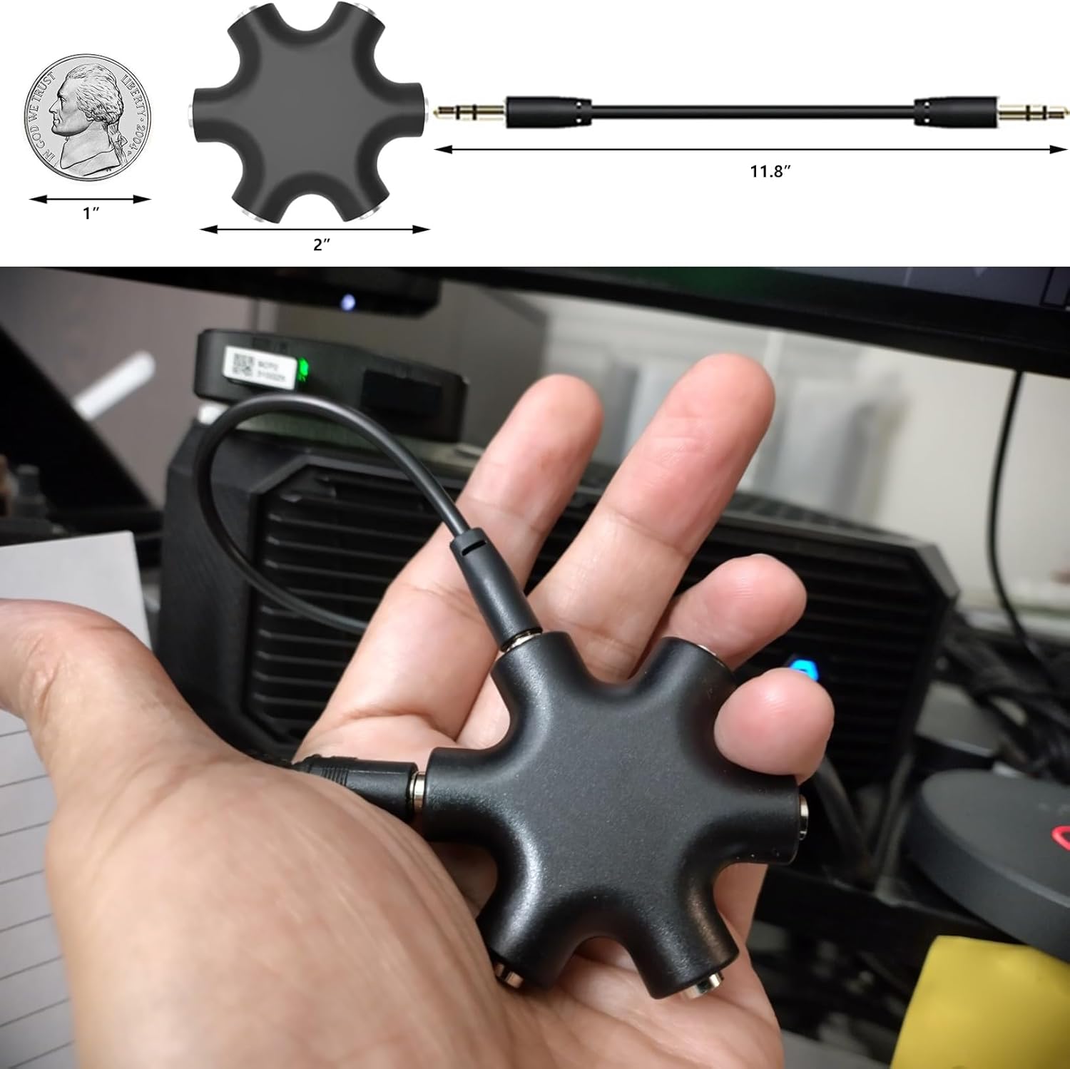 Headphone Splitter - 5-Jack 3.5mm Audio Stereo Adapter for Headsets, Earbuds, Earphones - 1 Male to 4 Female With Stereo Cable