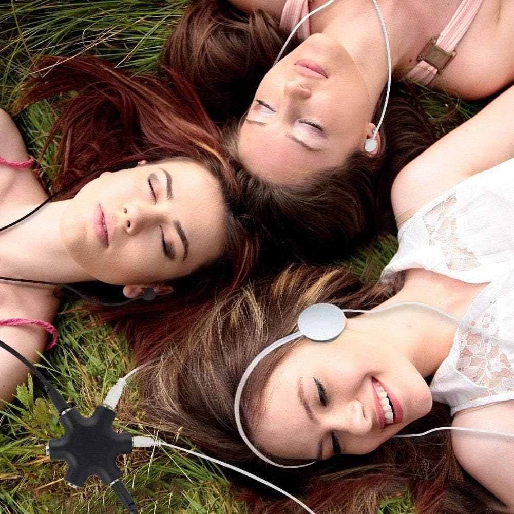 Headphone Splitter - 5-Jack 3.5mm Audio Stereo Adapter for Headsets, Earbuds, Earphones - 1 Male to 4 Female With Stereo Cable